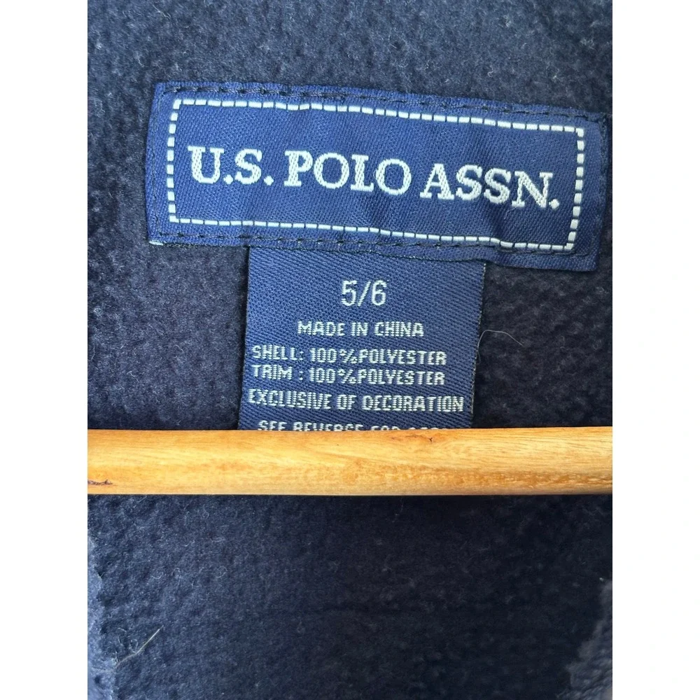 US Polo Assn Boys Navy Blue Fleece Mixed Media Zip Up‎ Jacket Size 5/6